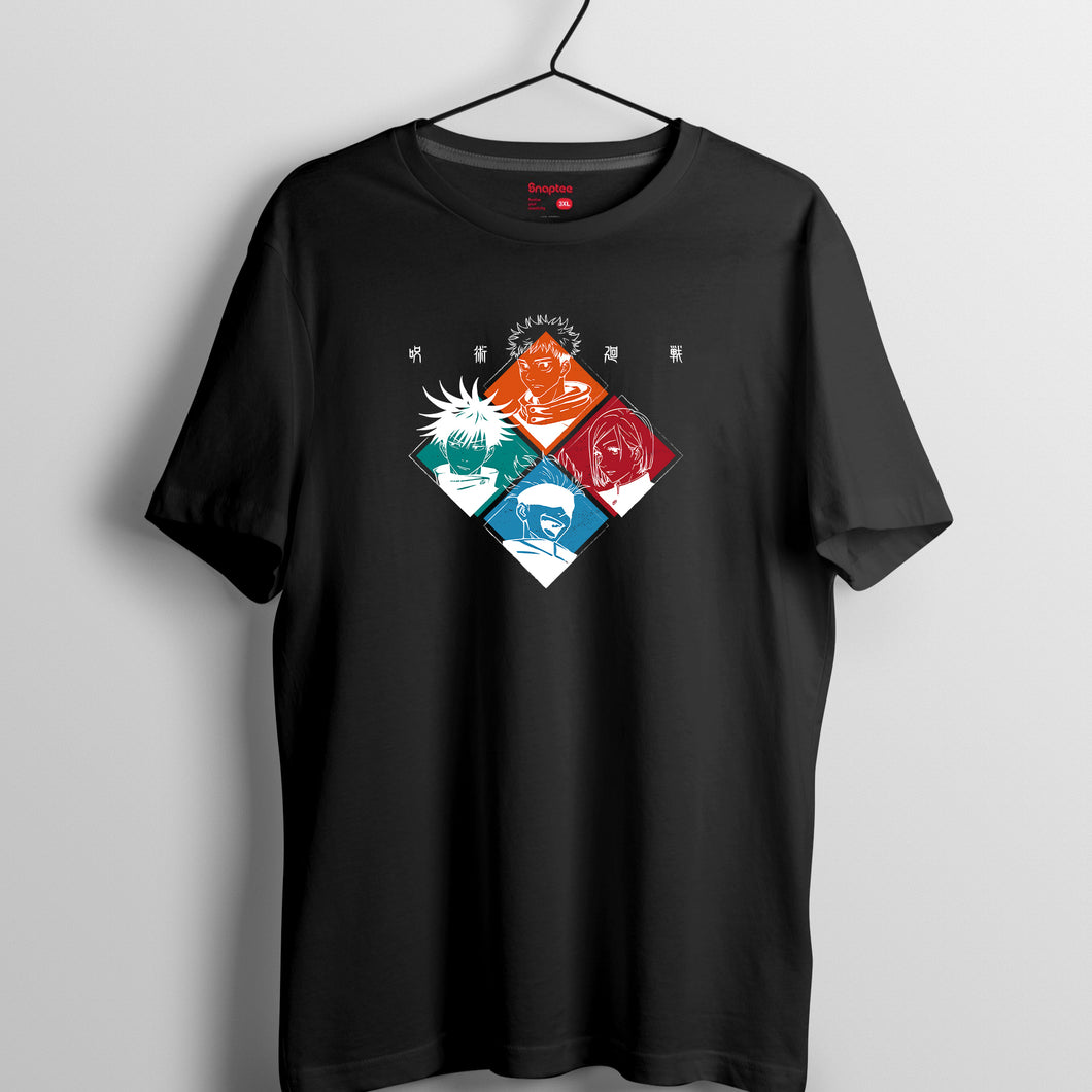 咒術迴戰 系列T-shirt -主角4人 (黑色)
