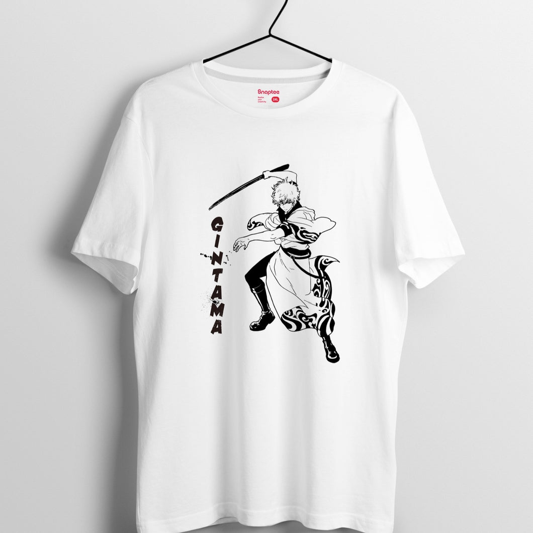 銀魂 系列 T-shirt - 坂田銀時黑色剪影 (白色)